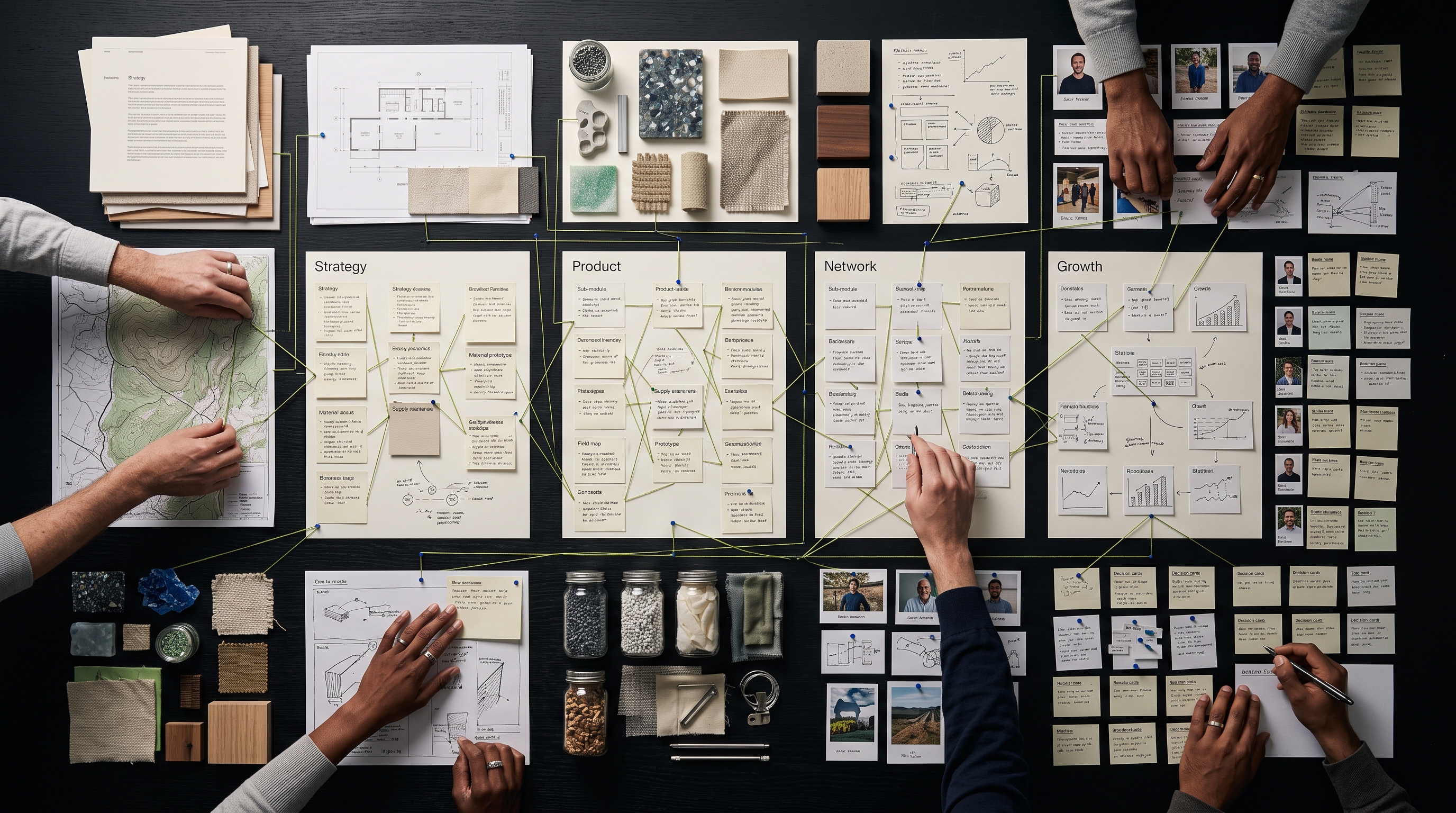 A coherent operating model arranged on a dark worktable