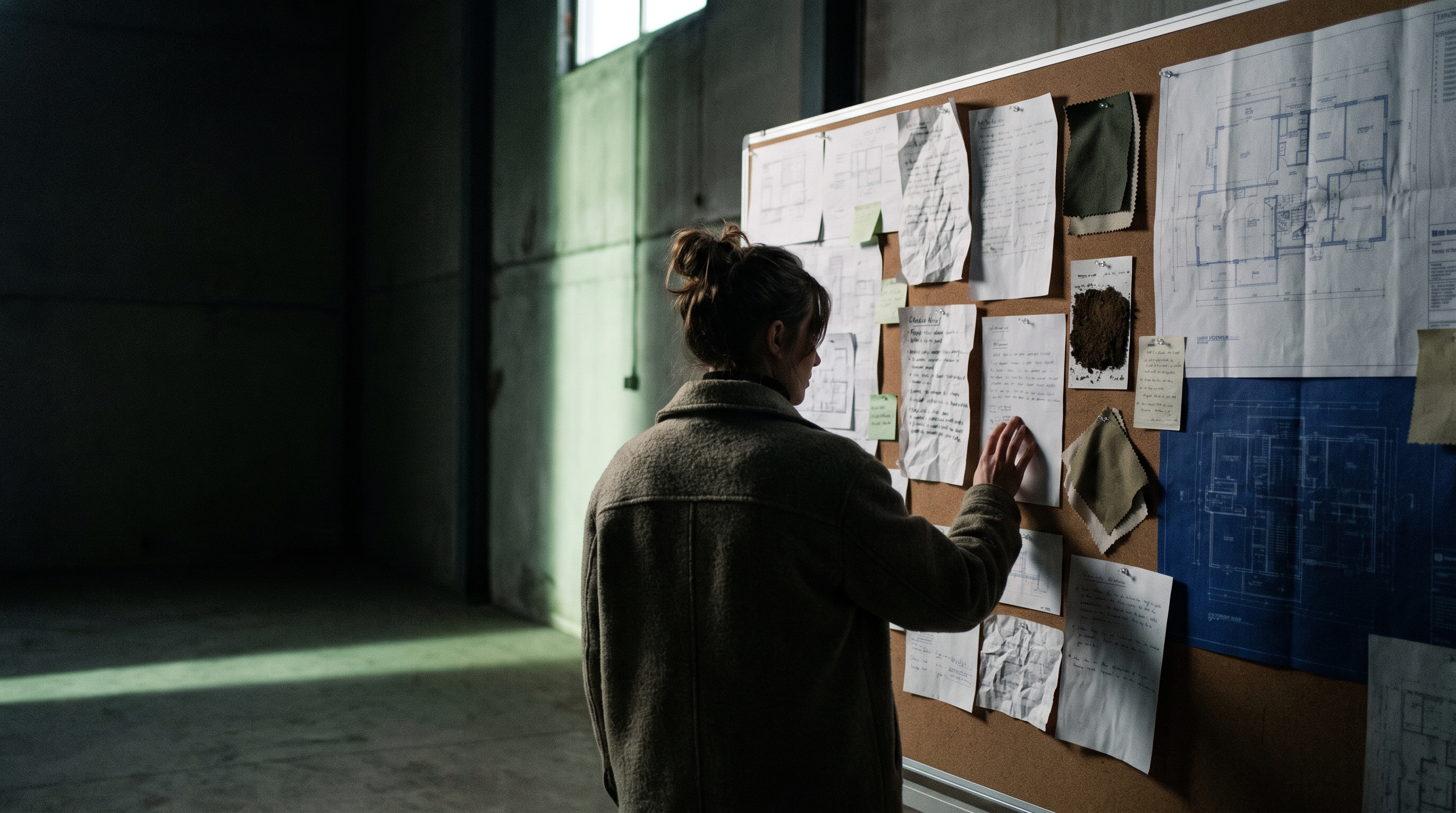 Impact founder standing before a large project map in an industrial research hall